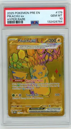 PSA 10 2025 POKEMON PRE EN-PRISMATIC EVOLUTIONS HYPER RARE #179 PIKACHU EX - Image 1