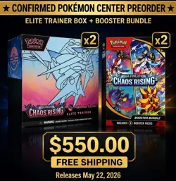 CONFIRMED PREORDER - 2X POKEMON CENTER ETB + 2X BOOSTER BUNDLE - CHAOS RISING - Image 1