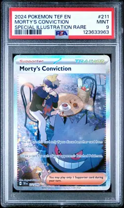 2024 POKEMON TEF EN-TEMPORAL FORCES #211 MORTY'S CONVICTION PSA 9 - Image 1