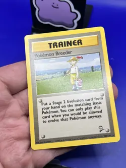 Pokemon Card Base Set 2 Unlimited Pokemon Breeder 105/130 Rare LP-MP+ - Image 3