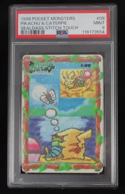 PSA 9 Pokemon Card Pikachu & Caterpie #09 Japanese Stitch Touch Bandai Sealdass - Image 1
