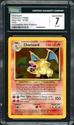 Charizard Base 4/102 Holo Rare INCOMPLETE HOLO ERROR Pokemon Card CGC 7 NM - Image 1