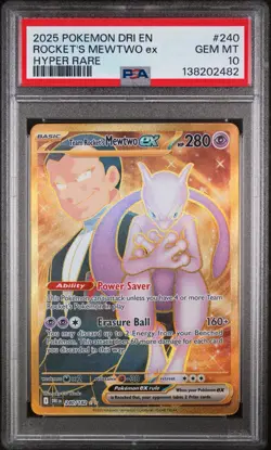 2025 POKEMON DESTINED RIVALS TEAM ROCKET'S MEWTWO EX 240/182 HYPER RARE PSA 10 - Image 1