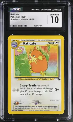 CGC 10 Raticate Southern Islands 6/18 Graded Pokemon Card - Image 1