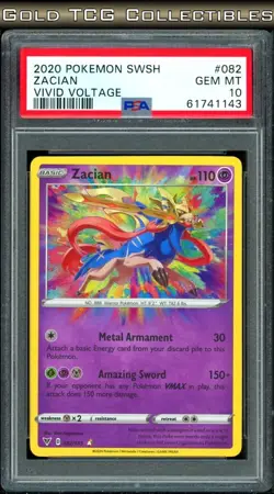 PSA 10 ⭐ Pokemon Zacian 082 Amazing Rare Vivid Voltage Full Art Graded Card - Image 1