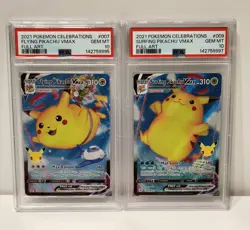 2021 Pokemon Celebrations Lot of 2 PSA 10 Cards: Flying & Surfing Pikachu VMAX - Image 1