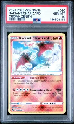 2023 POKEMON SWORD & SHIELD CROWN ZENITH #020 RADIANT CHARIZARD PSA 10 - Image 1