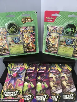Lot of 2 Pokemon TCG ASCENDED HEROS + 5 MEGA EVOLUTION BOOSTER PACKS - Image 1
