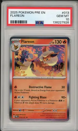 2025 Pokemon Prismatic Evolutions Flareon #013 PSA 10 - Image 1