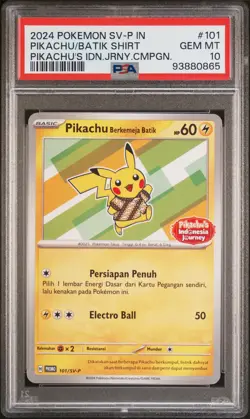 2024 POKEMON INDONESIAN SV-P PROMO #101 PIKACHU IN BATIK SHIRT PSA 10 - Image 1