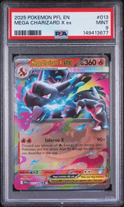 PSA9 2025 POKEMON EN PHANTASMAL FLAMES: MEGA CHARIZARD X EX 013 - Image 1