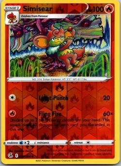 Simisear 038/264 - SWSH08: Fusion Strike Pokemon Uncommon NM Reverse Holo - Image 1