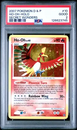 2007 POKEMON DIAMOND & PEARL SECRET WONDERS #10 HO-OH-HOLO PSA 2 - Image 1