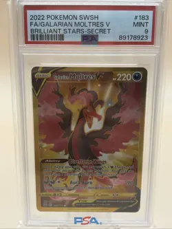 PSA 9 FA/Galarian Moltres V 2022 Pokemon SWSH #183 Brilliant Stars Secret Mint - Image 1