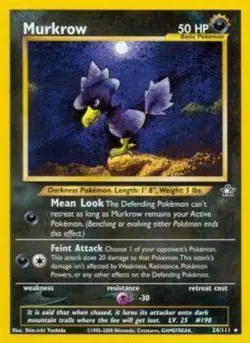 Lightly Played Murkrow - 24/111 - Rare - Unlimited Edition Pokemon Neo Genesis - Image 1