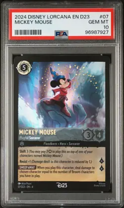 2024 DISNEY LORCANA D23 MICKEY MOUSE PLAYFUL SORCERER 07 PROMO PSA 10 GEM #7927 - Image 1