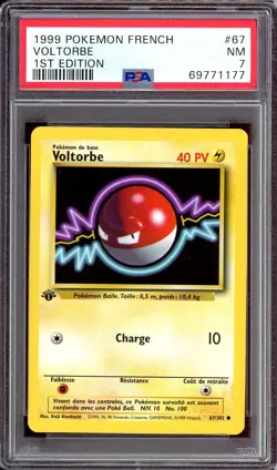 Pokemon Voltorb (Voltorbe) Base Set 1st Edition French #67 PSA 7 Graded Card - Image 2