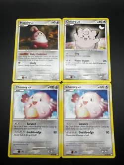 2007 Pokemon Diamond & Pearl 4 Card Lot: Happiny, Clefairy, Chansey x2 VINTAGE - Image 1