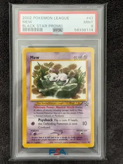Pokemon PSA 9 MINT 2002 Mew Pokemon League #47 Black Star Promo Card - Image 1
