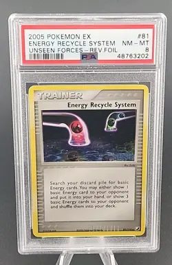 PSA 8 2005 POKEMON EX UNSEEN FORCES #81 Energy Recycle System REVERSE HOLO FOIL - Image 1