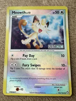 2008 Pokemon TCG Legends Awakened Meowth Reverse Holo STAMPED PROMO 106/146 MP - Image 1