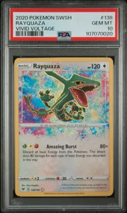 2020 Pokemon SWSH Vivid Voltage #138 Rayquaza Amazing Rare PSA 10 Gem Mint - Image 1