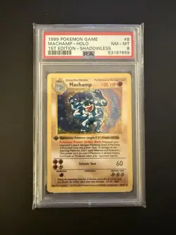 1999 POKEMON GAME BASE SET 8 MACHAMP-HOLO 1ST EDITION-SHADOWLESS PSA 8 NM-MT - Image 1