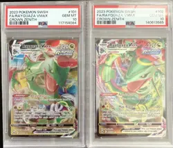 Pokemon TCG Rayquaza VMAX Foil Rapid Strike Crown Zenith #101 #102 PSA 10 Lot - Image 1