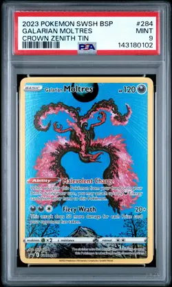 2023 POKEMON SWSH BLACK STAR PROMO CROWN ZENITH TIN #284 GALARIAN MOLTRES PSA 9 - Image 1