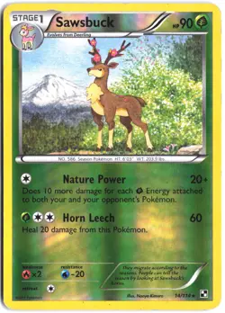 Sawsbuck 14/114 Rare Black & White Pokemon Reverse Holo - Image 1