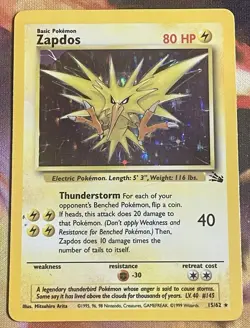 Pokemon TCG: 1999 Fossil Unlimited Zapdos Holo 15/62 - Image 1