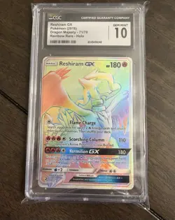 Pokemon Reshiram GX Rainbow Rare Dragon Majesty 71/70 CGC GEM MINT 10 - Image 1