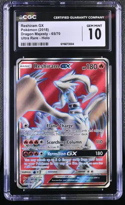 Pokemon English Reshiram GX 65/70 2018 Dragon Majesty Holo CGC Gem Mint 10 * - Image 1