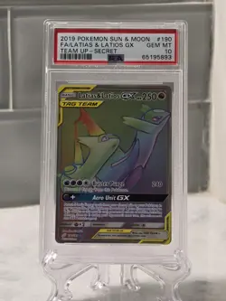 2019 POKEMON SUN & MOON TEAM UP SECRET #190 FULL ART/LATIAS & LATIOS GX PSA 10 - Image 1