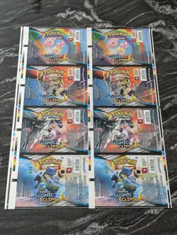UNCUT Cosmic Eclipse Booster Pack Wrapper 2019 Pokemon Foil Sheet - Image 1