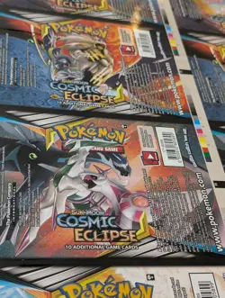 UNCUT Cosmic Eclipse Booster Pack Wrapper 2019 Pokemon Foil Sheet - Image 3