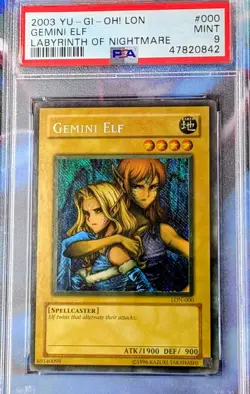 2003 Yu-Gi-Oh! Gemini Elf Reverse Foil Error LON Labyrinth of Nightmare PSA 9 - Image 1