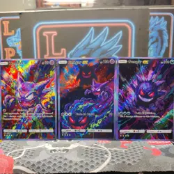 3 card Set Pokemon Gengar Evolution Set ACG Custom Made FanArt Holo With Texture - Image 1