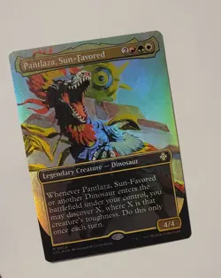 MTG Pantlaza Sun-Favored Borderless Foil 0020 LCC Commander Mythic Dinosaur 2023 - Image 1