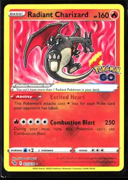 Pokemon Radiant Charizard 011/078 Pokemon GO Holo Radiant Rare Basic 160 HP - Image 1