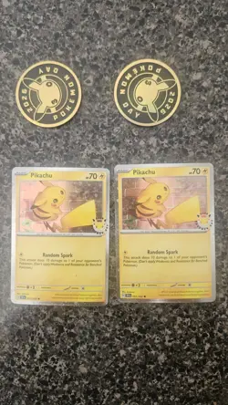Pikachu 051/162 Pokemon Day Stamped Promo 30th Anniversary Lot Of 2 With Coins - Image 1