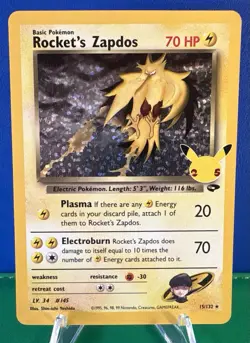 Pokemon TCG Rockets Zapdos 15/132 Celebrations: Classic Collection - Near Mint - Image 1