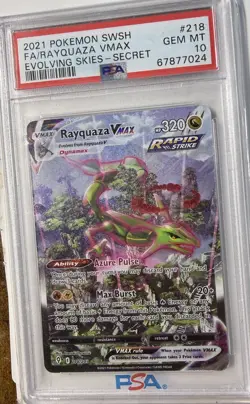 Pokemon SWSH evolving skies Rayquaza VMAX 218/203 PSA 10 - Image 1