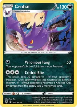 Crobat 105/195 Holo Rare LP-NM - Pokemon TCG Sword&Shield Silver Tempest SIT - Image 4