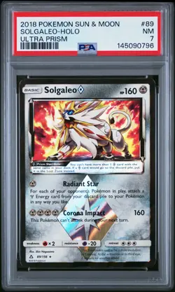 2018 POKEMON SUN & MOON ULTRA PRISM #89 SOLGALEO-HOLO PSA 7 - Image 1