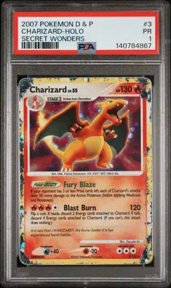 2007 POKEMON DIAMOND & PEARL SECRET WONDERS #3 CHARIZARD-HOLO PSA 1 - Image 1