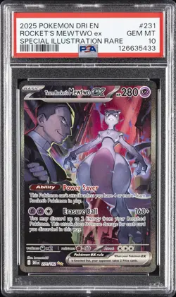 2025 POKEMON DRI EN-DESTINED RIVALS #231 TEAM ROCKET'S MEWTWO EX PSA 10 - Image 1