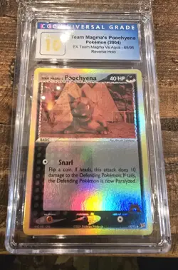 (Low POP 7) CGC 10 GEM MINT Team Magma's Poochyena 65/95 Reverse Holo Pokemon EX - Image 1