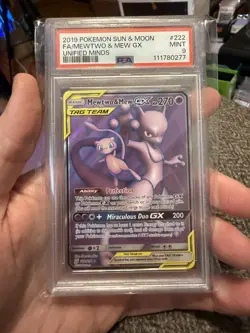 2019 POKEMON SUN & MOON UNIFIED MINDS #222 FULL ART/MEWTWO & MEW GX PSA 9 - Image 1