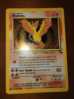Pokemon Moltres Fossil 12/62 Holo Rare Unlimited 70 HP English 1999 Pokemon Card - Image 1